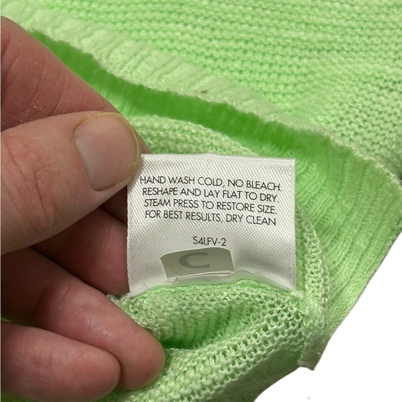 EILEEN FISHER Size L Organic Linen Blend Mint Green Pullover Light Knit Sweater - Picture 8 of 10